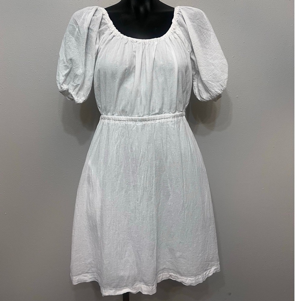 Old Navy Milkmaid Dress Sz S White Open Tie Back Puffed Sleeve Beachy Vacation
